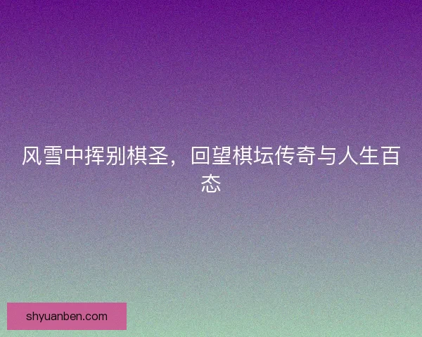 风雪中挥别棋圣，回望棋坛传奇与人生百态
