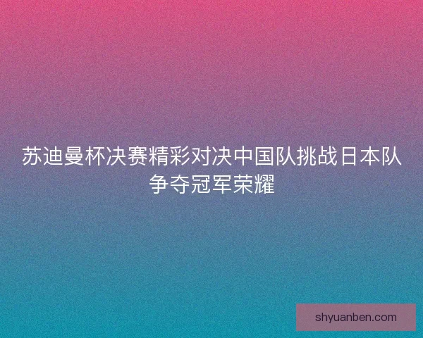 苏迪曼杯决赛精彩对决中国队挑战日本队争夺冠军荣耀